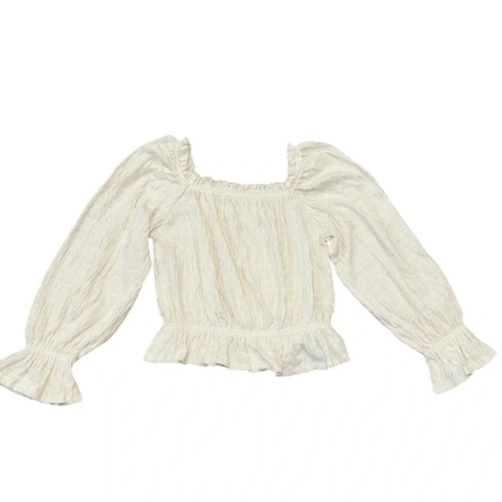 Gap Kids Crinkle Peplum Top Size 8 Ivory Long Sleeve Shirt Peasant stretch